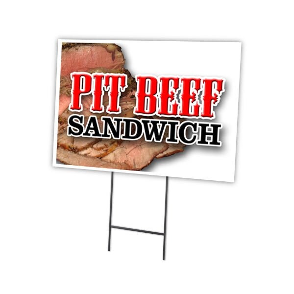 Pit Beef Sandwich Yard Sign & Stake outdoor plastic coroplast window, C-1216-DS-Pit Beef Sandwich